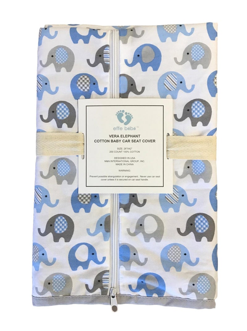 MELKESDE Vera Elephant 100% Breathable Cotton Baby Car Seat Cover (Blue Grey) - Image 3